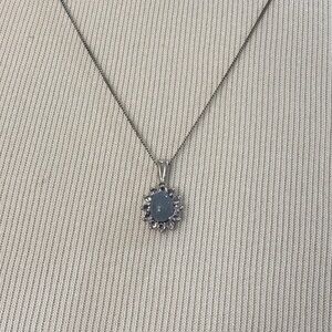 Genuine Ocean Blue Opal & Tanzanite Halo Pendant Necklace 1.62 ct. .925